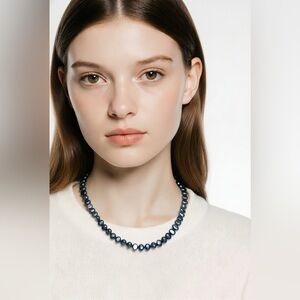 Vintage Peacock Blue Baroque Freshwater Pearls 925 S Silver Knotted Necklace 20”